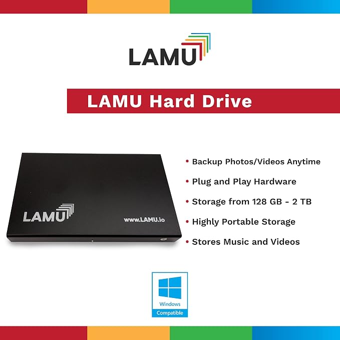 LAMU Photo Organizer 500GB - Digital Picture Manager for Windows - Software Included to Easily Organize Your Photos and Videos - Digital Photo Storage - (Charcoal Black)
