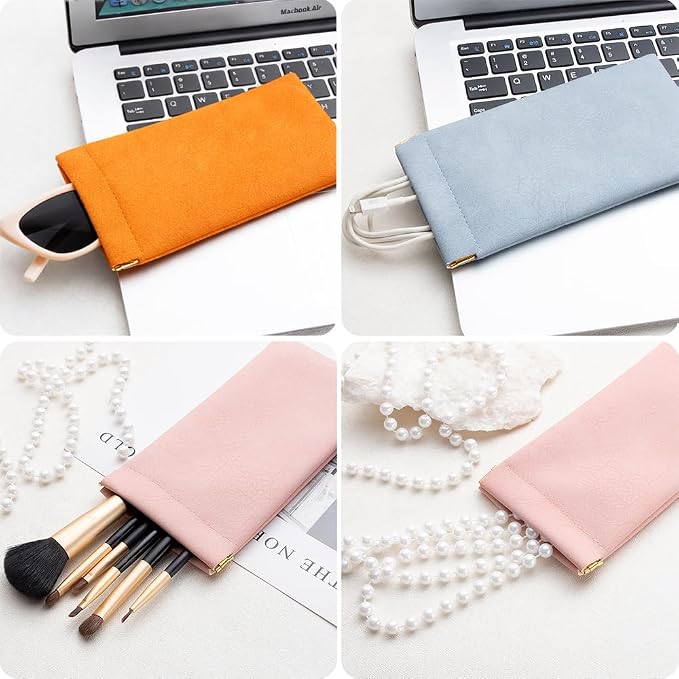 3 pack leather eyewear case PU soft sunglasses bag squeeze top portable lightweight eyewear case for men and women