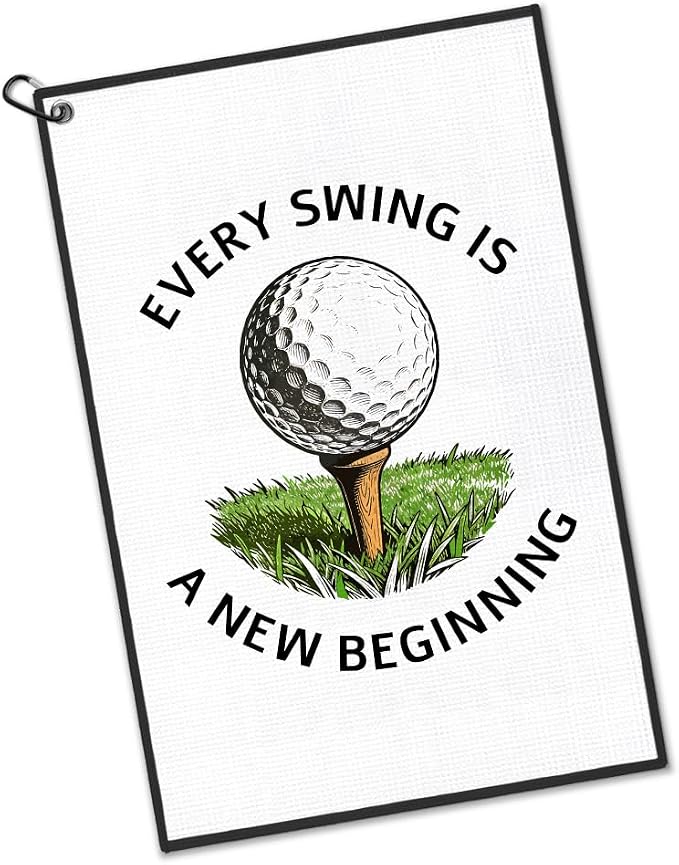 Every Swing is A New Beginning Golf Towel with Clip, Funny Golf Bag Accessories for Men, Golfing Accessories for Women, Christmas Birthday Gifts for Golfer, Golfing Gifts for Sport Lover Friend