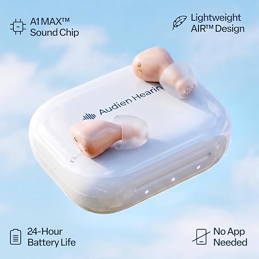 Audien Atom Air In-Ear Hearing Aids for Seniors & Adults | Rechargeable, OTC, Nearly Invisible, 24 Hour Battery Life