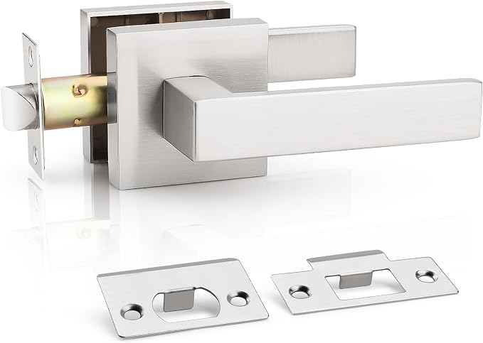 KNOBWELL 1 Pack Interior Door Handle Brushed Nickel Passage Doorknob Lever for Closet Hallway Satin Nickel Door Handleset(No Lock)