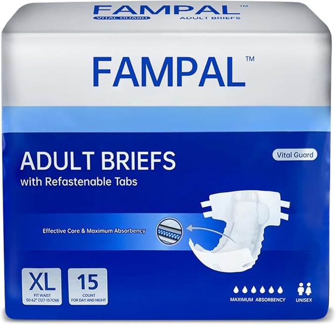 Vital Guard Adult Diapers, Disposable Incontinence Briefs with Tabs for Men and Women, Maximum Absorbency, Odor Control, X-Large, 15 Count