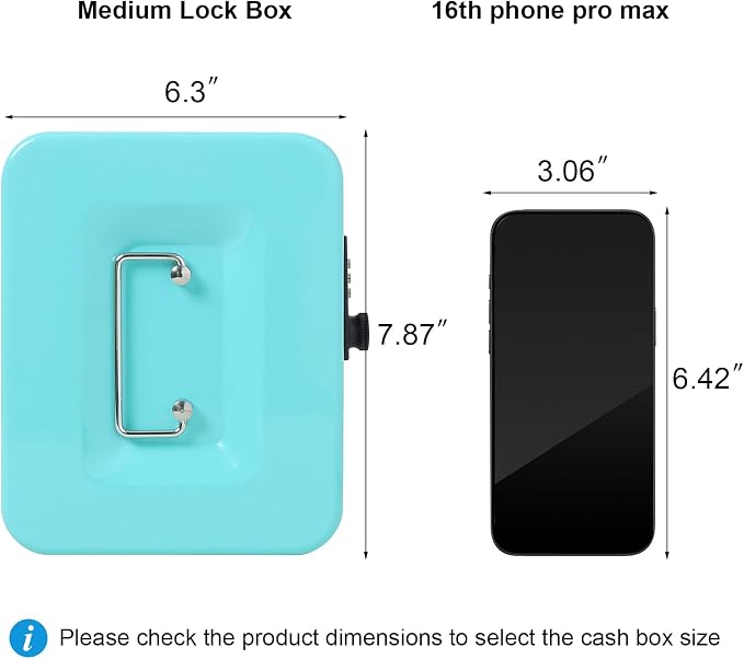 Jssmst Medium Cash Box with Combination Lock - Durable Metal Cash Box with Money Tray,light blue,7.87 x 6.3 x 3.35 inches