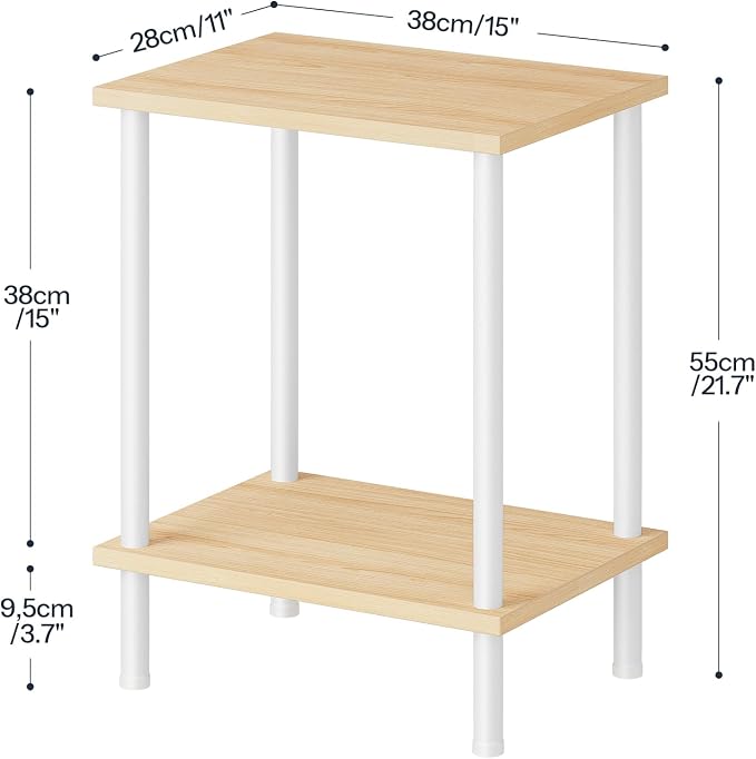 HOOBRO End Table, Small Side Table, Nightstand with 2-Layer Storage Shelves, Sofa Table for Small Spaces, Living Room, Bedroom, Stable Frame, Easy Assembly, Natural and White WN09BZ01
