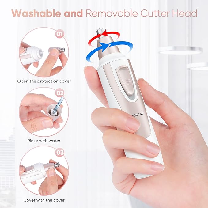 Ear and Nose Hair Trimmer Clipper - 2026 Professional Painless Eyebrow & Facial Hair Trimmer for Men Women, Battery-Operated Trimmer with IPX7 Waterproof, Dual Edge Blades for Easy Cleansing Pink