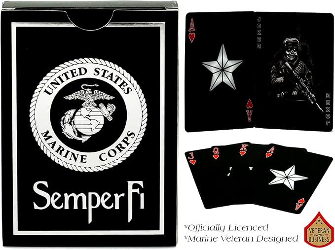 Military Gift Shop USMC Black & Silver Foil Metallic Marine Corps-USMC B&S Playing Cards