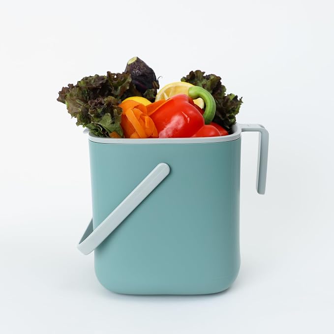 Blue Ginkgo Kitchen Compost Bin, 2.6L Countertop Compost Bin, Green | Odor-Tight. Filter-Free. Dishwasher Safe.