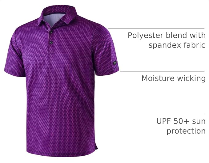 Obla Mens Golf Polo Shirts Short Sleeve Dry Fit Performance Moisture Wicking Casual Print Collared Golf Shirts for Men