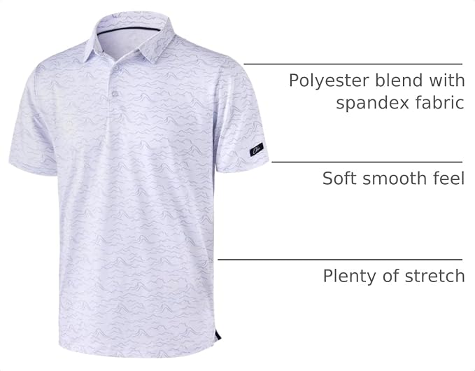 Obla Mens Golf Polo Shirts Short Sleeve Dry Fit Performance Moisture Wicking Casual Print Collared Golf Shirts for Men
