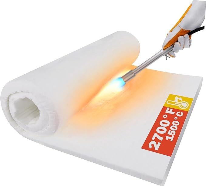 Ceramic Fiber Insulation, 60"x24"x1"Thick, 2600F Fireproof Insulation Blanket for Wood Stove Baffle, Fireplace, Pellet Stove, Chimney, Furnace, Boiler, Pizza Ovens and Forge