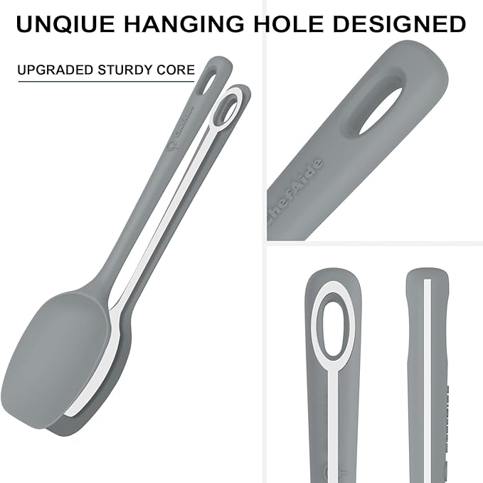 5 Pieces Silicone Spatula Set, Food Grade Rubber Spatula, Upgrade Strong Handle with Ergonomic Grip, Heat Resistant Up to 600°F for Nonstick Cookware, Cooking Gray