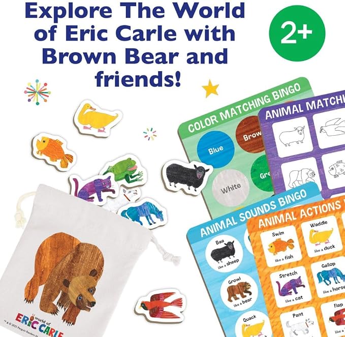 Peaceable Kingdom World of Eric Carle Board Game | A fast, replayable board game. Includes 9 wooden animals and 2 double-sided bingo boards. Ages 2+.