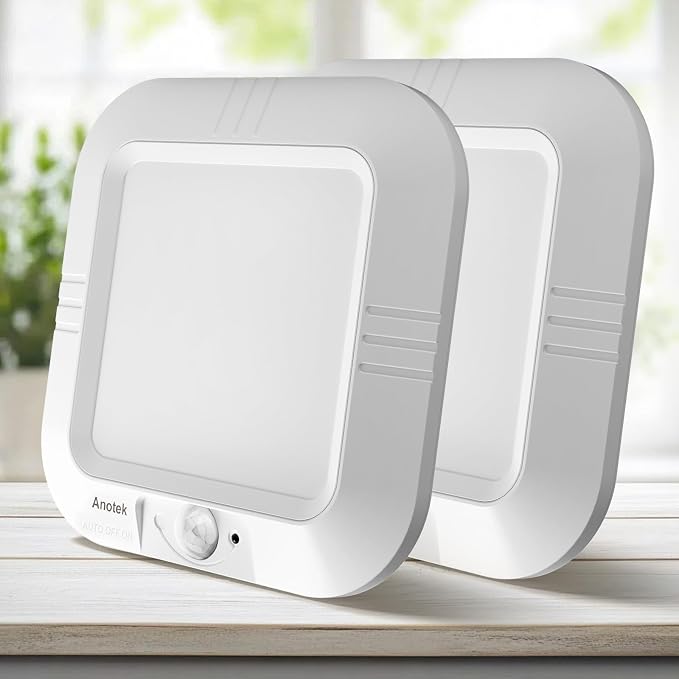 Motion Sensor Battery Powered Ceiling Light, Closet Light 2-Pack | Battery Operated, Motion Activated, Indoor Use for Closet Stair Pantry Hallway Shed Laundry, Daylight Auto On/Off