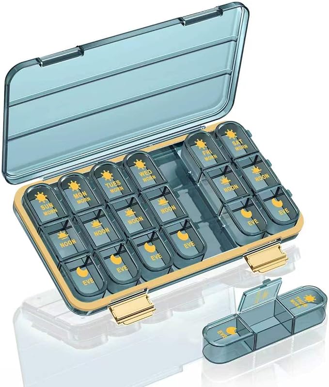 Acedada Pill Organizer 3X A Day, Weekly 7 Day Pill Box 3 Times A Day, Travel Pill Case with Large 21 Compartments, Daily Medicine Organizer Pills Holder for Vitamin Fish Oil Supplements, Blue