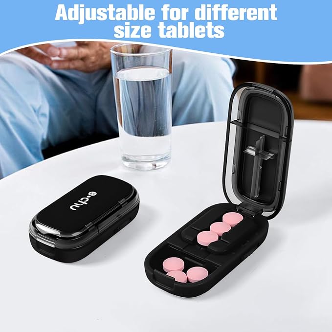 Pill Cutter Splitter for Small and Tiny Pills - 1/4 Pill Cutter with Centering Device - Easy-to-Use Splitter for Precision Cuts - for Small and Tiny (Black)