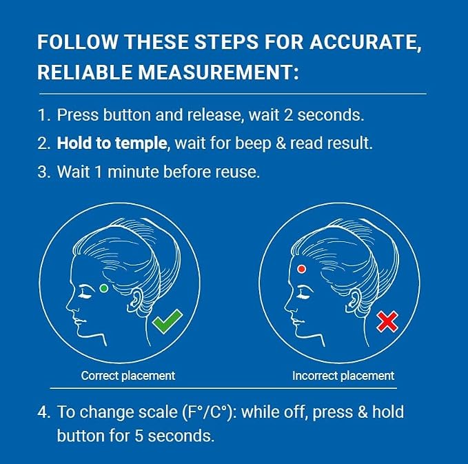 Amazon Basic Care Temple Touch Digital Thermometer, Instant Read, Easy to Use, Fast Accurate, White