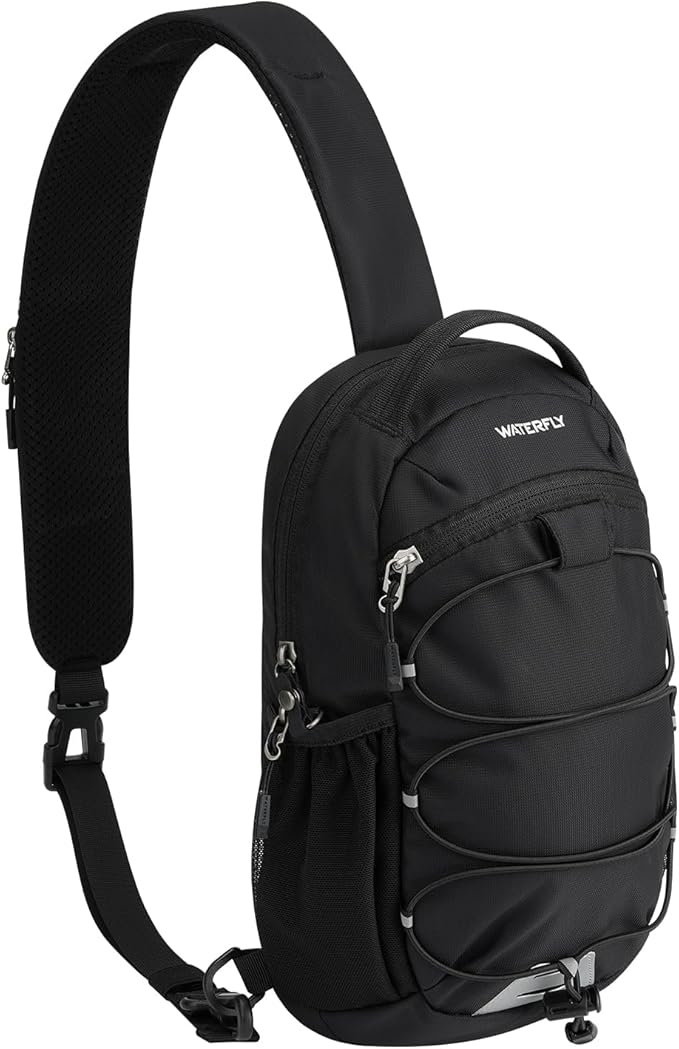 WATERFLY RFID Anti Theft Sling Bag: Small Crossbody Travel Hiking Daypacks | RFID pocket,Multi-compartment pocket,Water-resistant,Adjustable shoulder strap with card pocket,Lightweight nylon