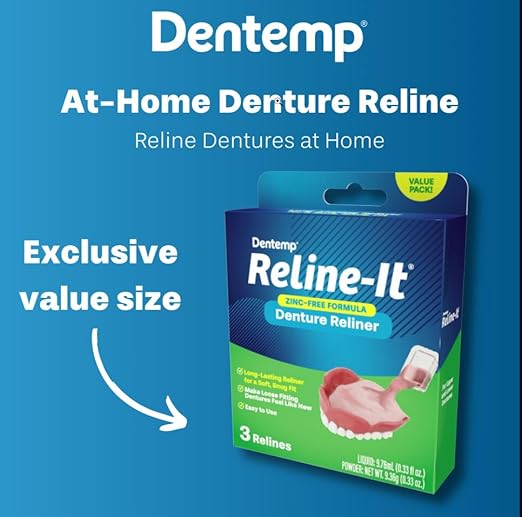 Dentemp Denture Reline Kit Value Pack - Advanced Formula Reline It Denture Reliner - Denture Kit to Refit and Tighten Dentures for Both Upper & Lower Denture - 3 Relines (Packaging May Vary)