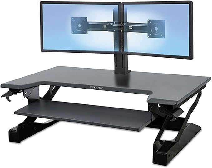 Ergotron – USA Assembled WorkFit-TL Standing Desk Converter, Dual Monitor Sit Stand Desk Riser for Tabletops – 37.5 Inch Width, Black, TAA Compliant