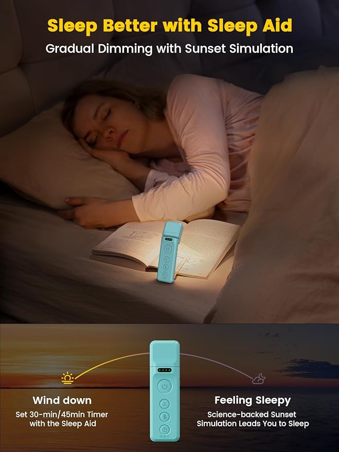Glocusent 14 LED Sleep Aid Reading Light, Eye Caring Book Light for Reading in Bed, 3 Colors & 5 Brightness Stepless Adjustable, Rechargeable for 90 Hrs with Timer, Perfect Book Lamp for Bookworms