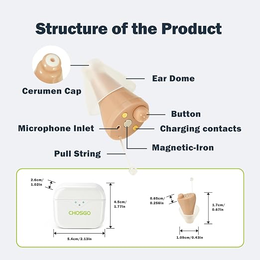 Hearing Aids for Seniors, Smallest In-Ear Mini OTC Hearing Aids for Women, Rechargeable Hearing Amplifier Adults with Noise Cancellation In-Ear Design, Comfort Fit and Charging Box, Beige