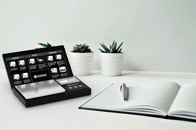 MAXUS Digital Pocket Gram Scale 500g x 0.01g High Precision with Tray, Weighs Small Food, Jewelry, Ounces, Grains, LCD Display, Tare Function