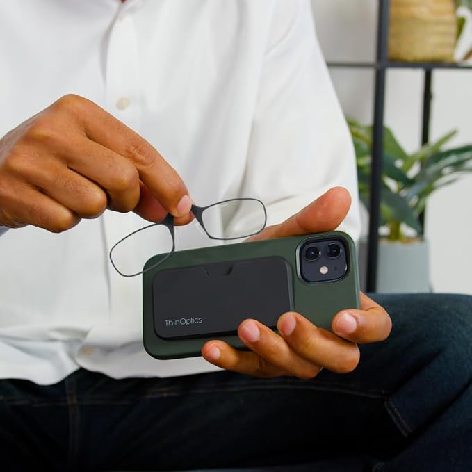 Always With You by ThinOptics Classic Reading Glasses + Case that Sticks to Your Phone - Ultra-Thin Armless Pocket Readers