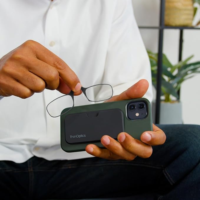 Always With You by ThinOptics Classic Reading Glasses + Case that Sticks to Your Phone - Ultra-Thin Armless Pocket Readers