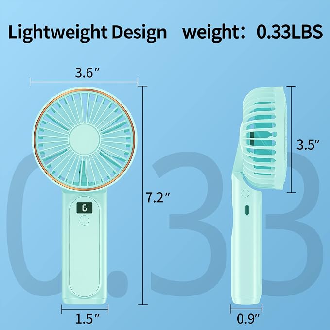 Peiyuu Portable Fan, 4000mAh USB Rechargeable, 180° Foldable Mini Desk Fan with 6 Wind Speed, LCD Digital Display, Lanyard as Neck Fan, Ultra Quiet