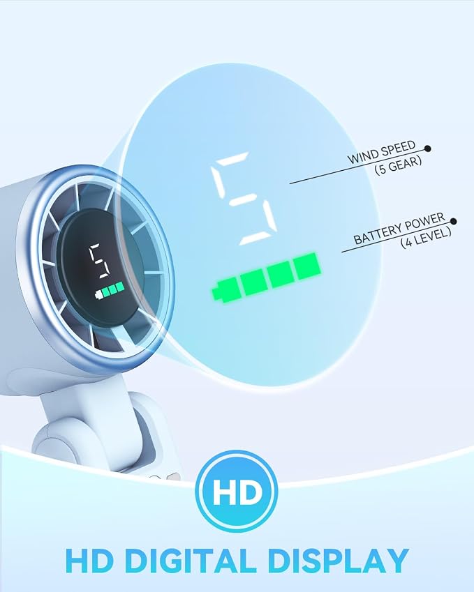 PlayHot Portable Handheld Turbo Fan, Travel Essentials, Gifts for Women/Men | 5-Speed, Up to 12H, 10m/s Airflow, USB-C Rechargeable, LED Display, 3-in-1 Foldable Personal Fan for Cruise, Beach, Vacation