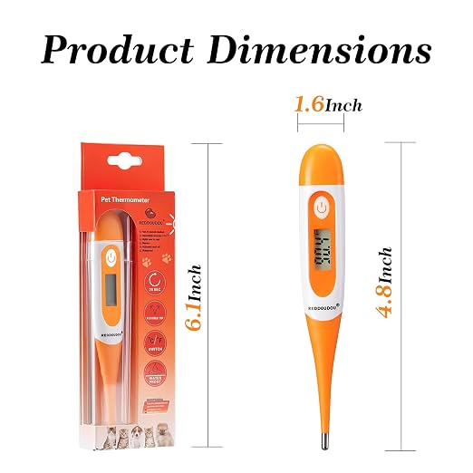 Digital Pet Thermometer for Accurate Fever Detection, Suitable for Cats/Dogs/Horse/Veterinarian, Waterproof Pet Thermometer, Fast and Accurate Measurements in 20 Seconds (Orange)
