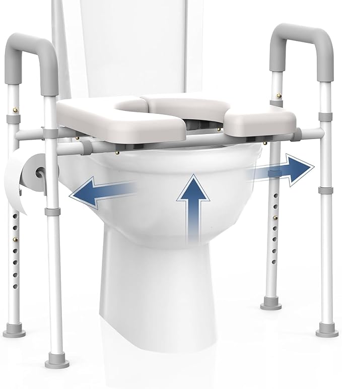 Raised Toilet Seat with Handles - Toilet Seat Riser for Seniors with Adjustable Width & Height, 400 lbs Elevated Toilet Seat Riser for Handicap, Disabled and Pregnant, Fit Any Toilet-Grey