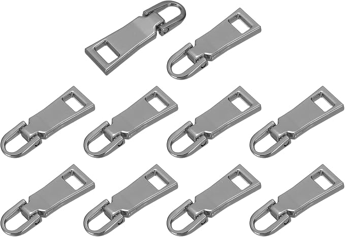 uxcell 10pcs Zipper Pull, 1.5 Inch Zinc Alloy Zip Puller Zipper Pull Replacement Sewing Zippers Tapes for Luggage Clothing Jackets Backpacks Boots, Grey