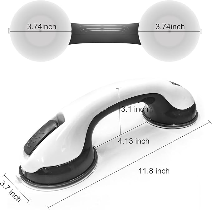 NL'AAHCÉ Grab Bars for Shower Heavy-Duty (2Pack) 12-Inch ADA Compliant Grab Bar for Seniors Shower Handles for Elderly Suction Handicap Safety Handrail for Bathroom Bathtubs Toilet Tiles Glass Black