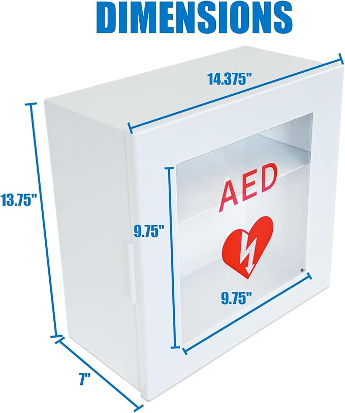 Wall Mounted AED Storage Cabinet, Steel AED Defibrillator Cabinet with Clear Viewing Window, Non-Alarmed Emergency AED Holder for Offices, Schools, Gyms & Public Spaces, White