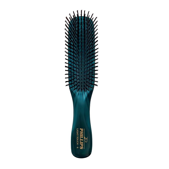 Phillips Brush Light Touch 6 Detangling Hair Brush, Full Size Emerald Green | Flexible Nylon Bristles, Gentle Detangling & Smoothing for All Hair Types, 7.75 Inch Daily Use Hairbrush