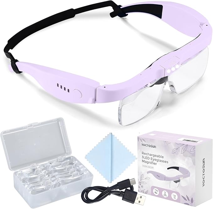 Magnifying Glass with Light, 0.75X-4.0X Magnifying Glasses, Rechargeable Head Magnifier with 5 Detachable Lenses, Magnifier Headset for Close Work Jewelry Crafts Hobby