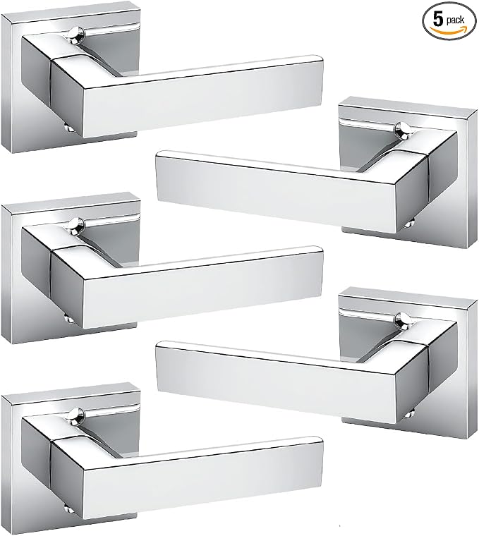 KNOBWELL 5 Pack Polished Chrome Interior Doorknob Closet Door Lever, Pull Only No-Function Door Handle Reversible for Left&Right(One Side Use)