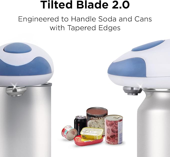 Kitchen Mama Auto 2.0 Electric Can Opener: Blade Opens Almost Any Can Pop or Soda Can - Automatic, Hands Free, Safe, Smooth Edge, Lid Remover, Battery Operated, Cordless, YES YOU CAN (Morandi Blue)