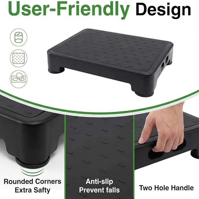 COOL-ANGLE Adjustable Step Stool for High Beds & SUV - Non-Slip Mobility Platform for Seniors, 650lbs Capacity, 3 Heights (3.4"-5.4"), Wide Safety Base for Car & Bath, 16.5"x12.6", Black