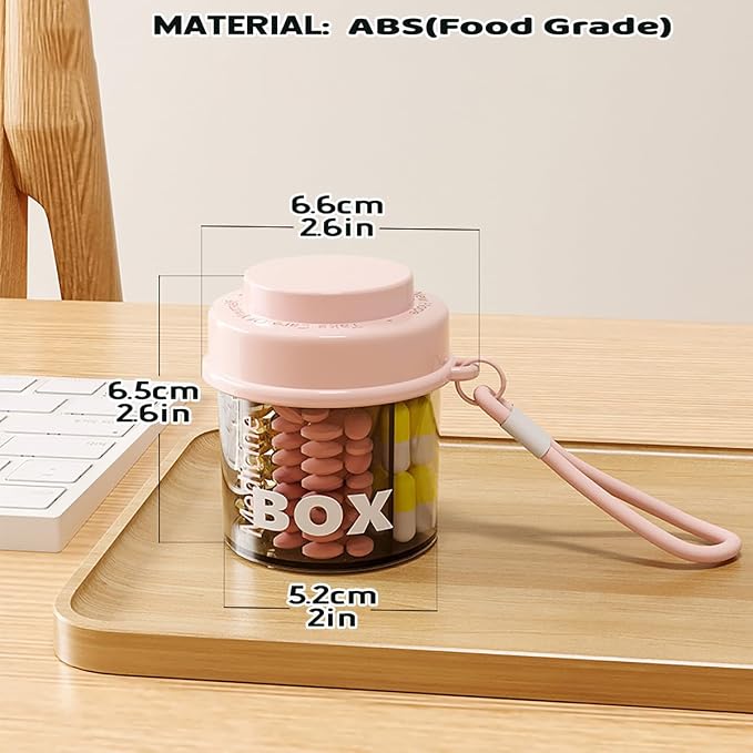 MURRI&MURRDI Small Portable Pill Bottle Organizer with 4 Compartments, Anti-Mixing Design, Wide Openings, Travel Personal Pill Container for Pocket Purse, Pink