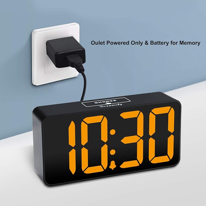 DreamSky Small Digital Alarm Clock for Bedroom with Large Big Numbers | Electric Bedside Desk Clock with USB Charging Port, Brightness Dimmer, Adjustable Alarm Volume, USB-C Adapter Powered