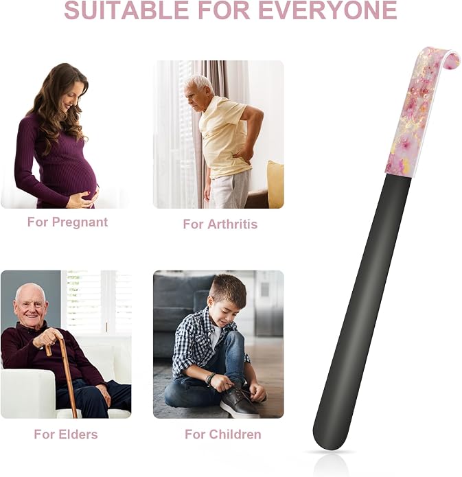 16.5 Inch Long Handle Shoe Horn for Seniors Men Women Kids, Metal Shoe Horns for Boots
