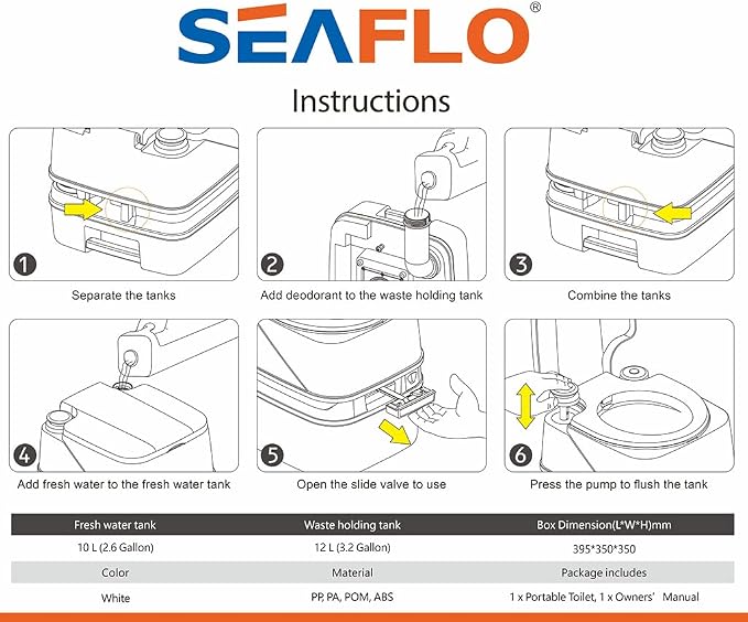 SEAFLO Premium Camping Portable Toilet - 5.8 Gallon Waste 3.43 Gall Fresh Tank (100 Flushes), 440 lbs Max Weight, Level Indicator, Sealed Waste Tank for RV, Boat, Elderly, Off-Grid, 4-Year Warranty