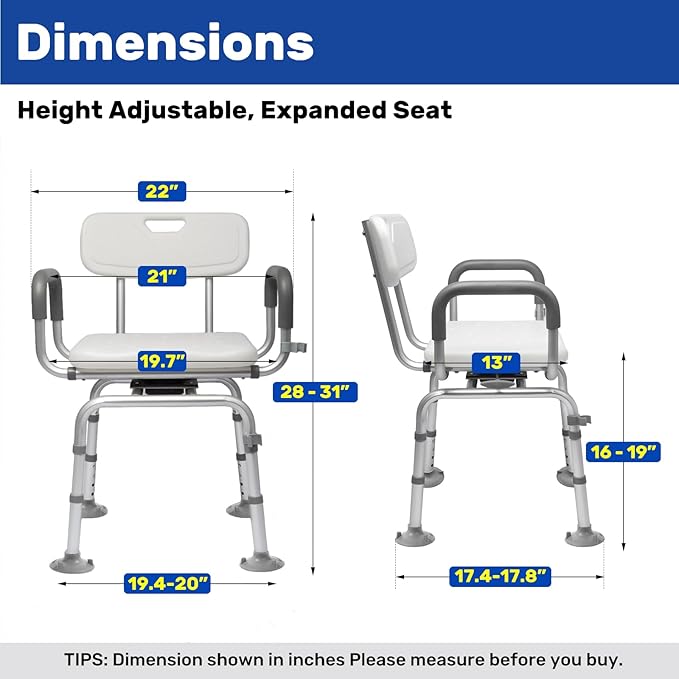 360° Swivel Shower Chair for Inside Shower, Rotating Shower Chair, Swiveling Shower Chair for Elderly and Disabled with Cold-Proof Pads, Support 400lbs,Tools-Free Assemble
