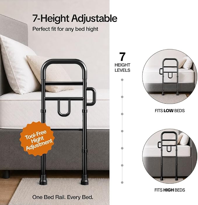 Medical king Bed Rails for Elderly Adults Safety Bed Assist Rails for Seniors with Adjustable Heights ASTM Approved Easy to get in or Out of Bed with Floor Support
