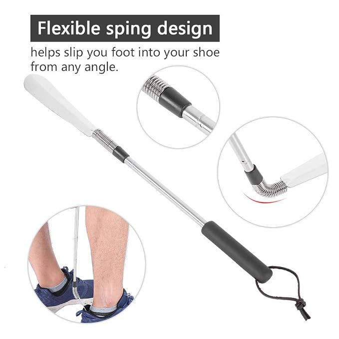 Shoe Horn Long Handle,Aid shoehorn Telescopic Spring Shoe Horn Shoe Accessory Stainless Steel Shoe Lifter for Elderly People,Pregnant woman and Move Inconvenient person