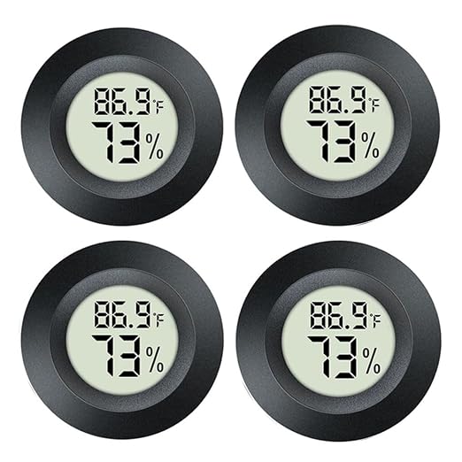 JEDEW 4 Pack Hygrometer Thermometer Digital Humidity Meter Indoor/Outdoor Humidity Monitor Reptile Thermo-Hygrometer for Greenhouse Humidors Terrarium Jars, Fahrenheit (℉) /Celsius(℃) (4)