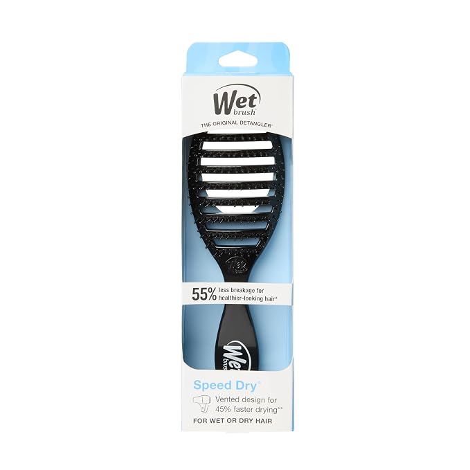 Wet Brush Speed Dry Hair Brush, Black, Vented Design & Soft HeatFlex Bristles, Blow Dry Safe, Ergonomic Handle Manages Tangles & Uncontrollable Strands, Pain-Free Hair Accessories (Pack of 2)