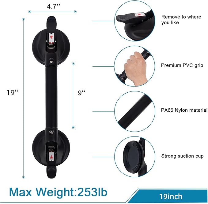 17inch Suction Shower Grab Bar, Portable Shower Handle Bar Suction Grip Bar Bathtub Handle with Strong Hold Suction Cup Fitting and Rapid Release for Bathroom(Max Capacity :300lb